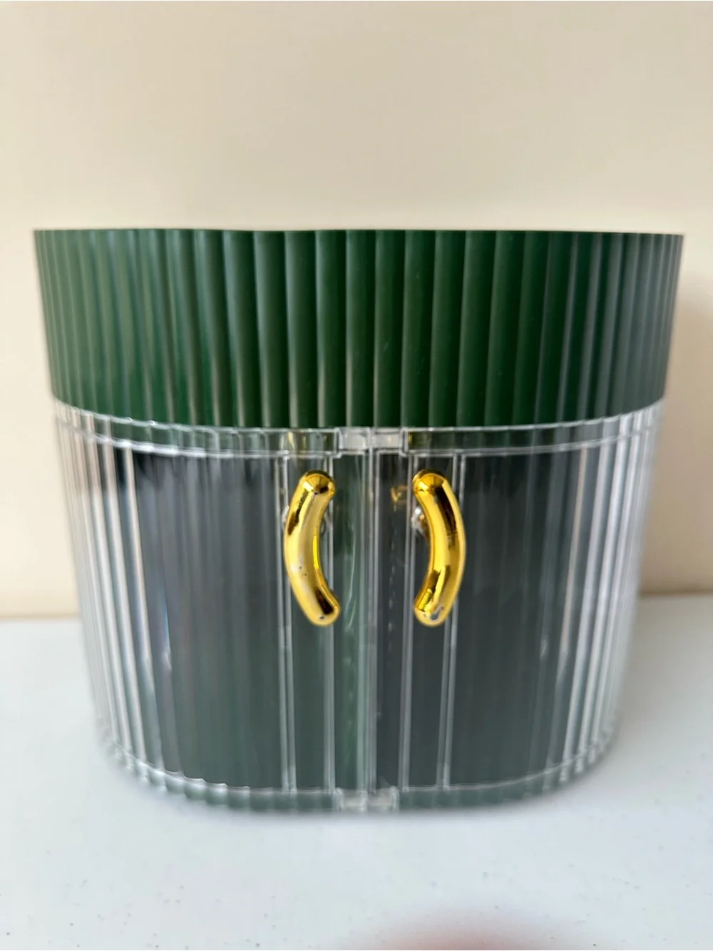 Oasis Home Beauty Organizer - Dark Green & Clear with Gold Handles